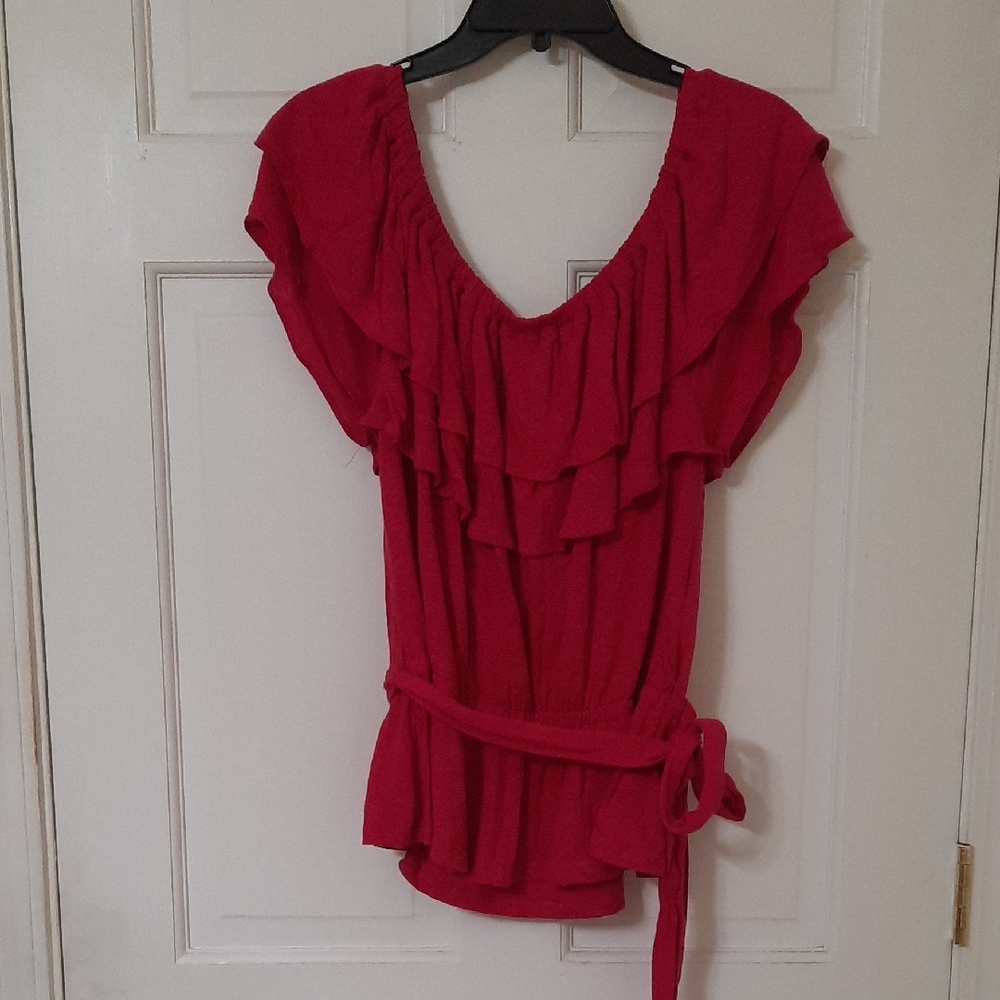 Lauren Ralph Lauren Sport Pink Flutter Sleeve Blouse with Ruffled Tie Front